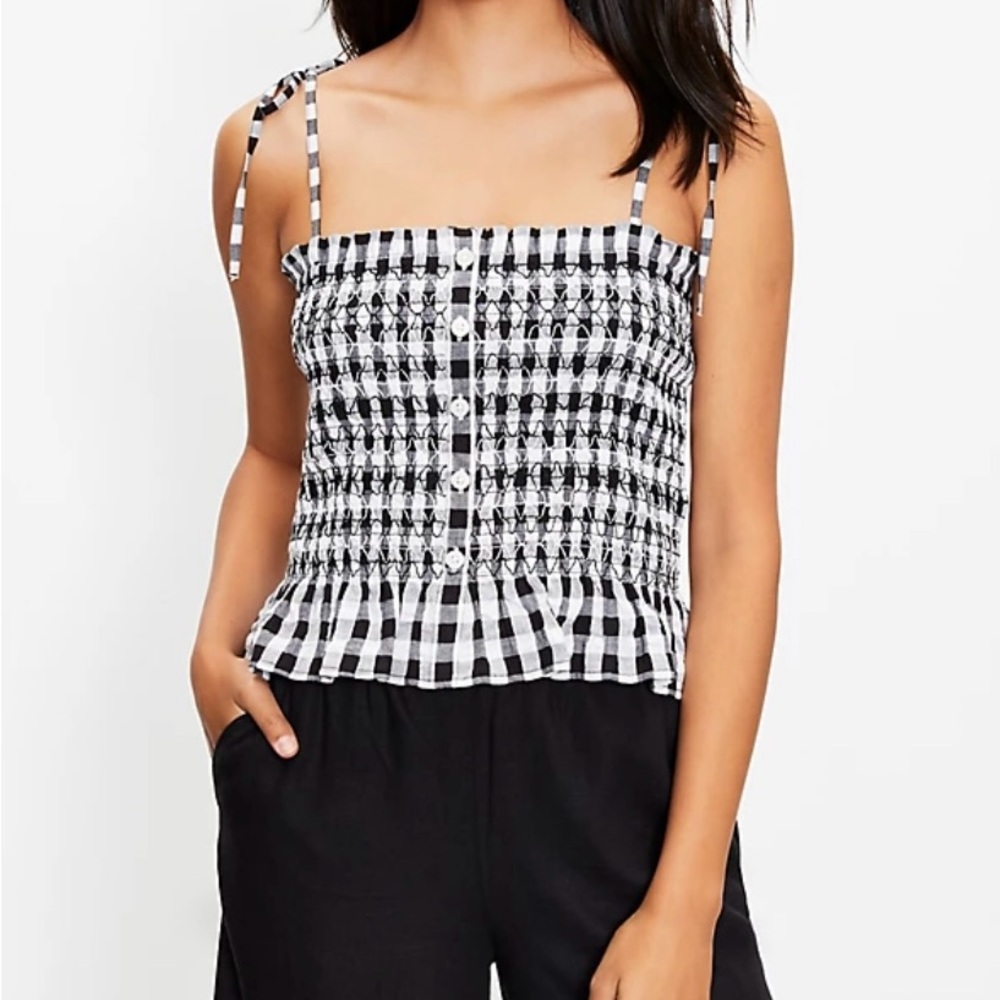 LOFT Gingham Smocked Cami Size Medium